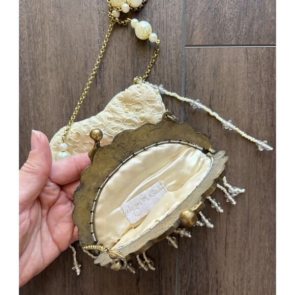 VTG Wayne M. Kleski Cream White Beaded Small Flapper Style Crossbody Purse - Picture 6 of 9